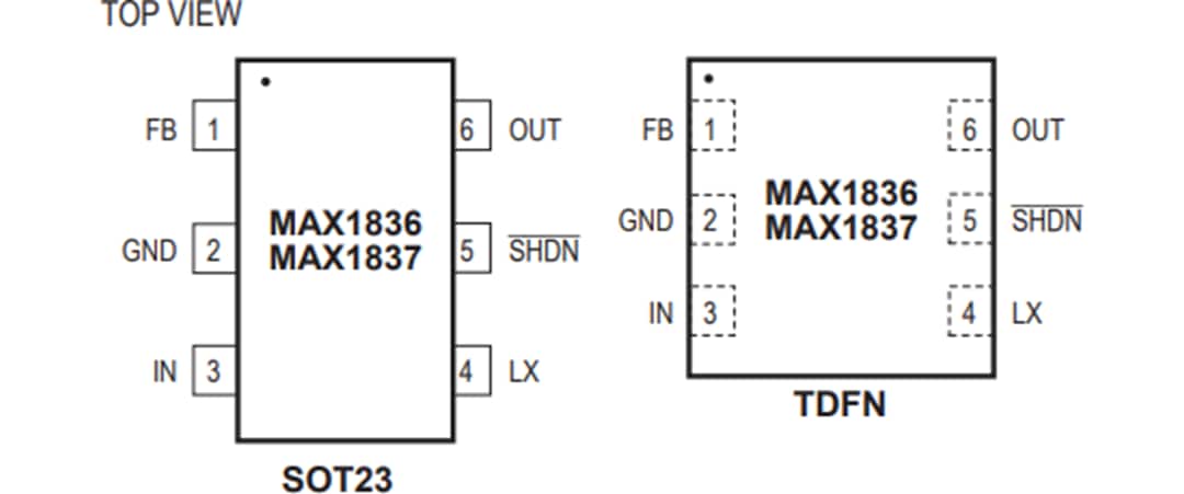 Mechanical Drawing - Analog Devices / Maxim Integrated MAX1836 & MAX1837 Step-Down Converters