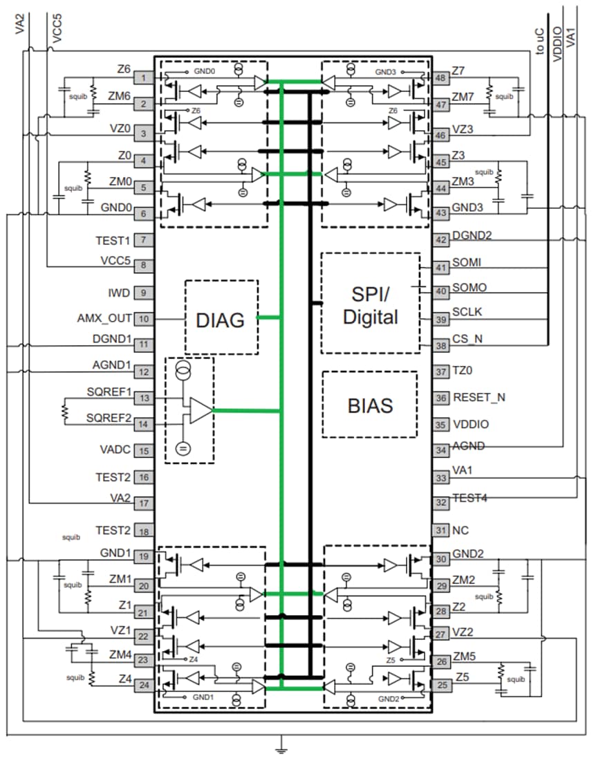 Block Diagram - Texas Instruments TPIC71008 Eight Channel Squib Driver