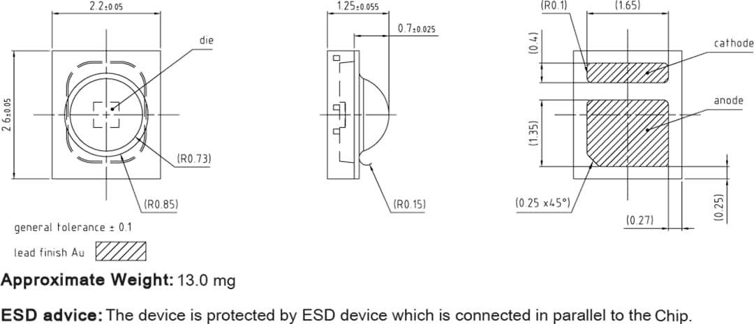 Mechanical Drawing - ams OSRAM OSCONIQ® P 2226 LEDs