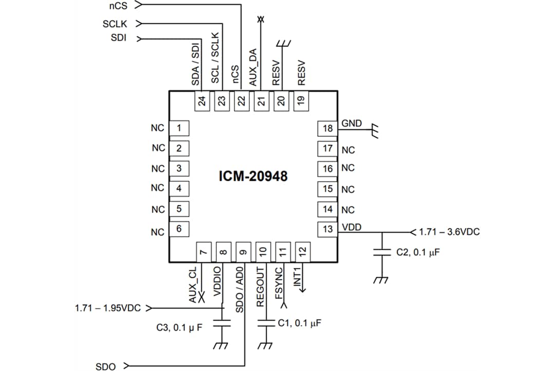 Application Circuit Diagram - TDK InvenSense ICM-20948 9-Axis MEMS MotionTracking™ Device