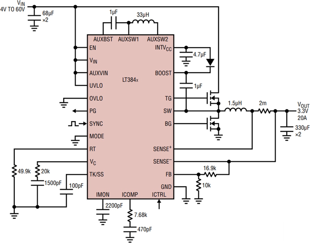 Application Circuit Diagram - Analog Devices Inc. LT384x Synchronous Regulator Controllers