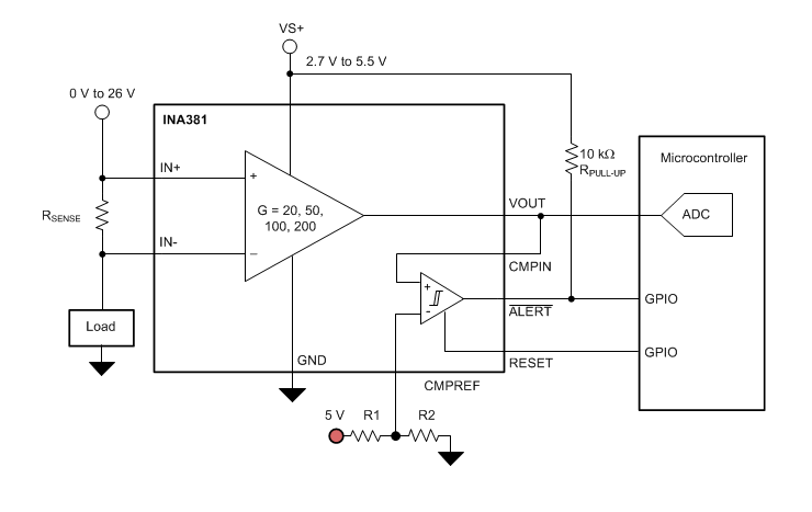 Block Diagram - Texas Instruments INA381/INA381-Q1 Current Sensing Amplifiers