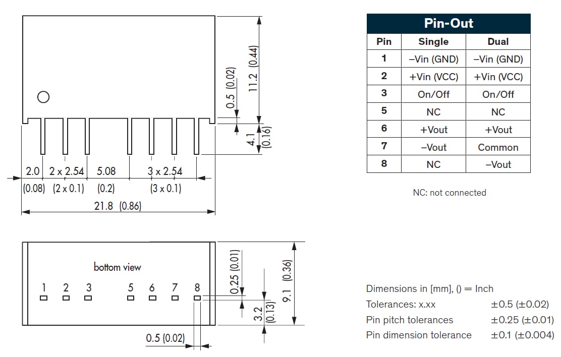 Mechanical Drawing - TRACO Power TEC 2/TEC 3 DC/DC Converters