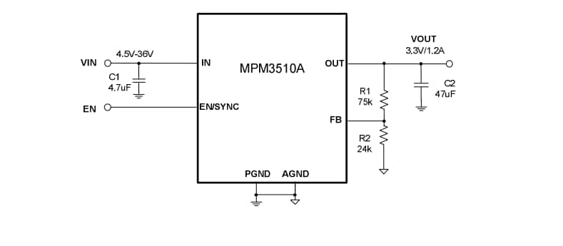 Application Circuit Diagram - Monolithic Power Systems (MPS) MPM3510A Synchronous Step-Down Converters