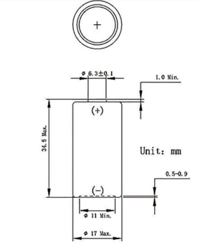 Mechanical Drawing - Ultralife UB123A Lithium / Manganese Dioxide Battery