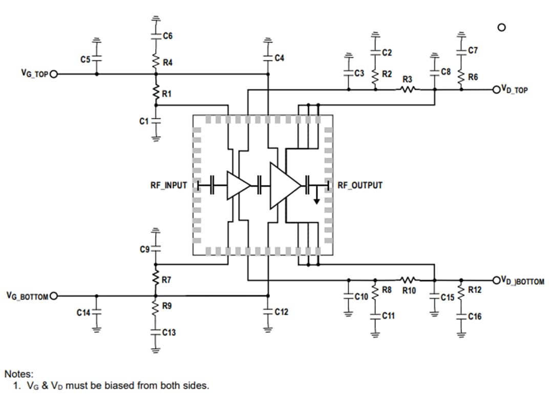 Application Circuit Diagram - Qorvo QPA3069 100W GaN Power Amplifier