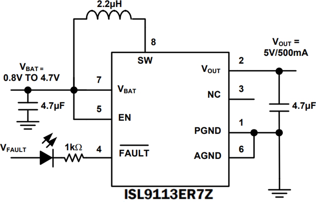 Application Circuit Diagram - Renesas Electronics ISL9113 Synchronous Boost Converter