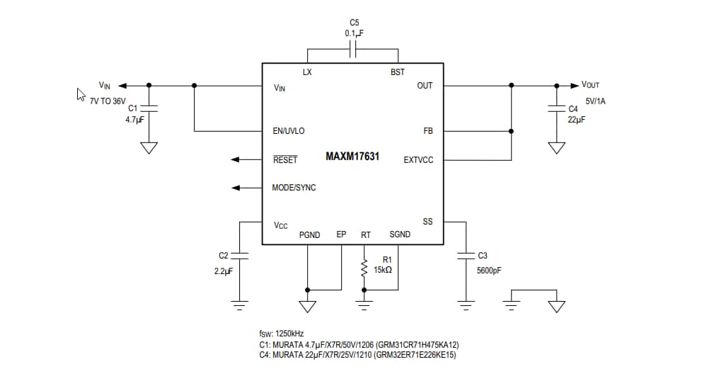 Application Circuit Diagram - Analog Devices Inc. MAXM17630, MAXM17631, & MAXM17632 Power Modules