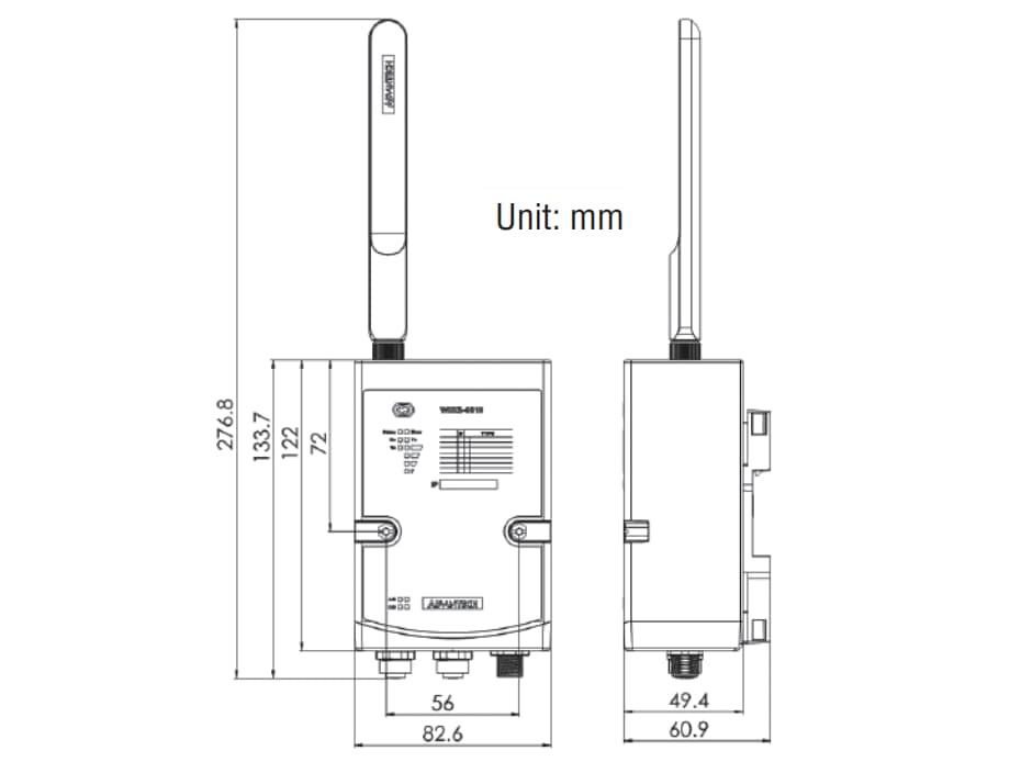Mechanical Drawing - Advantech WISE-4610 LoRa & LoRaWAN Wireless Module