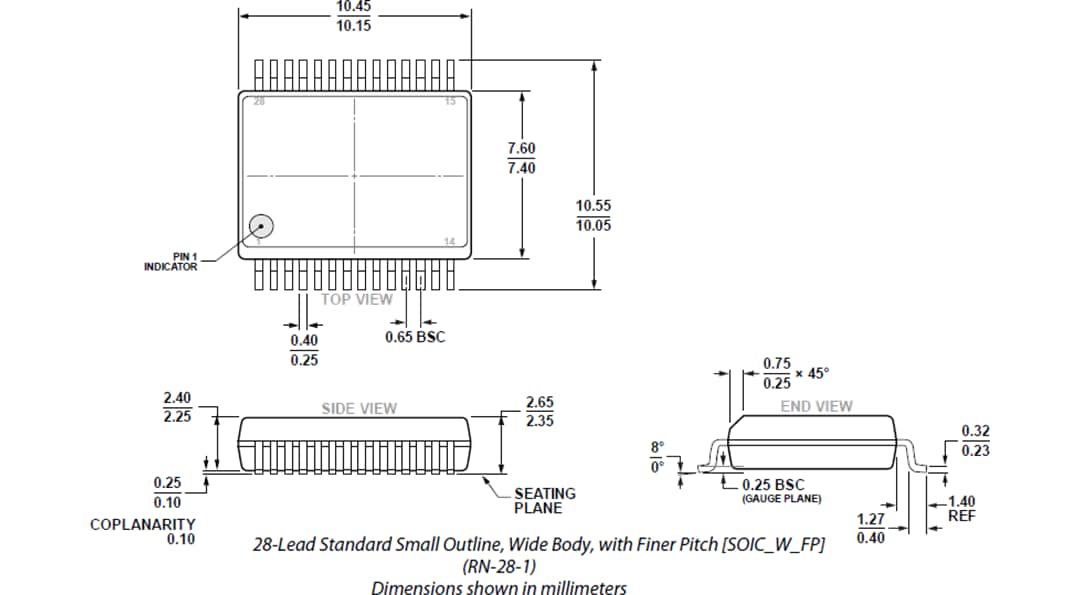 Mechanical Drawing - Analog Devices Inc. ADM256xE RS-485 Transceivers