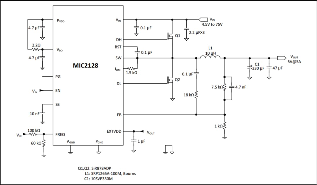 Application Circuit Diagram - Microchip Technology MIC2128 Synchronous Buck Controller