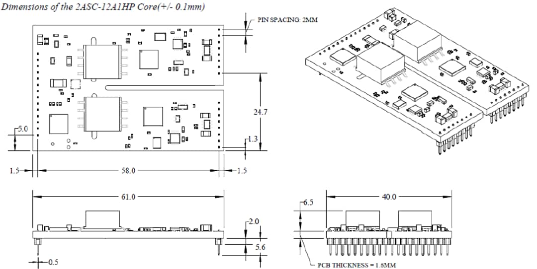 Mechanical Drawing - Microsemi / Microchip AgileSwitch® 2ASC-12A1HP SiC Gate Driver Core