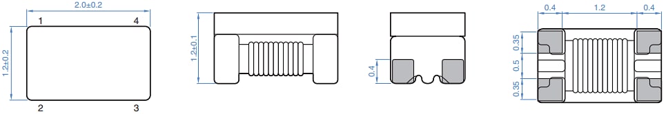 Mechanical Drawing - TDK ATB2012V Balun Transformer