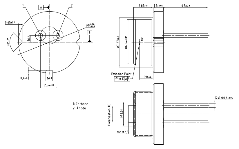 Mechanical Drawing - ams OSRAM PLPT9 450Lx_E Blue Laser Diodes