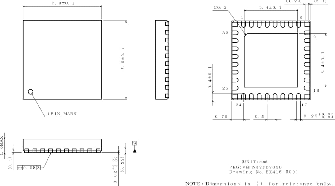 Mechanical Drawing - ROHM Semiconductor BU91796BMUF-M AEC-Q100 LCD Segment Driver