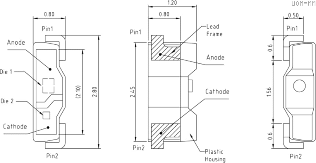 Mechanical Drawing - ams OSRAM Micro SIDELED® 2808 LEDs