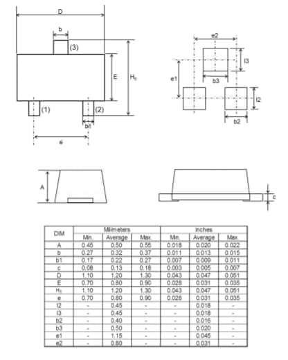 Mechanical Drawing - ROHM Semiconductor DA221ZMT2L Switching Diode