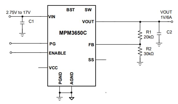 Application Circuit Diagram - Monolithic Power Systems (MPS) MPM3650C Step-Down Power Modules