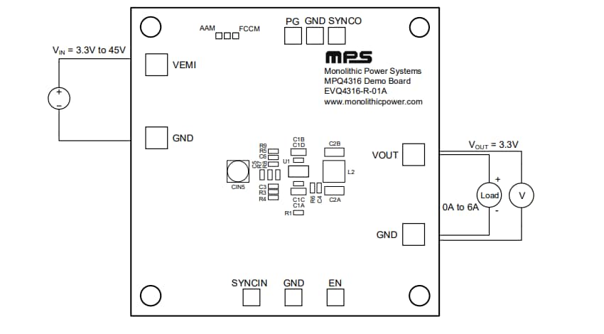 Mechanical Drawing - Monolithic Power Systems (MPS) EVQ4316-R-01A Evaluation Board