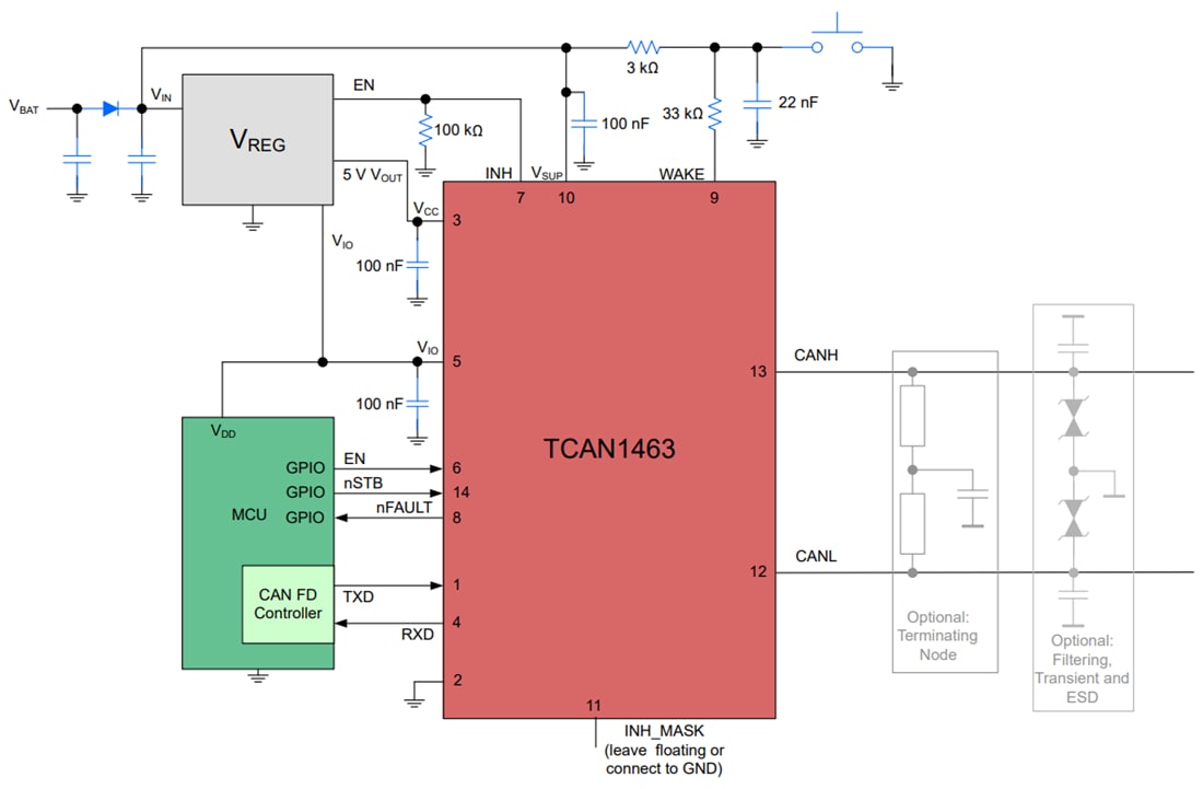 Schematic - Texas Instruments TCAN1463-Q1 High-Speed CAN FD Transceiver