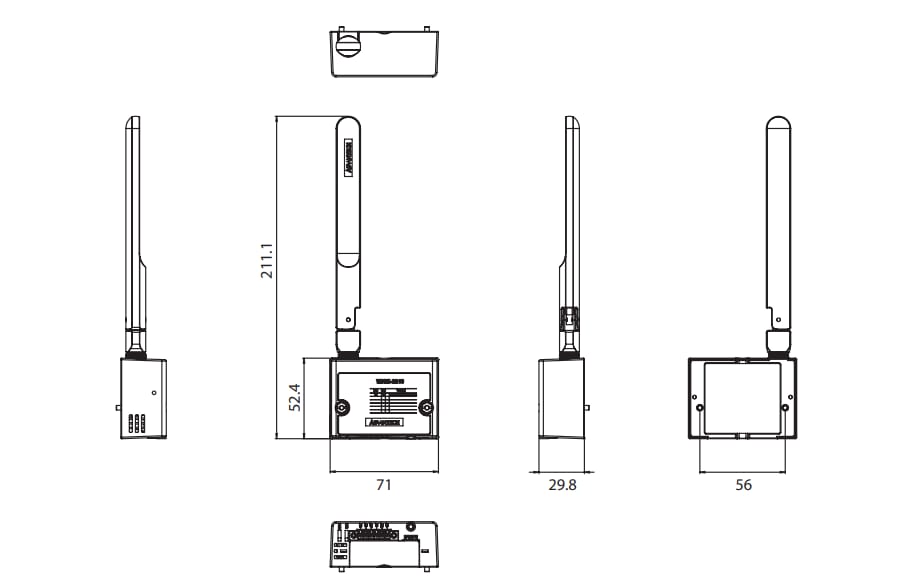 Mechanical Drawing - Advantech WISE-2200-M LoRaWAN Single RS-485 I/O Module