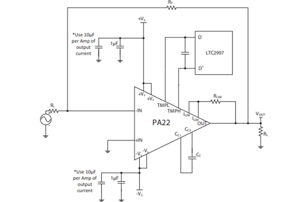 Application Circuit Diagram - Apex Microtechnology PA22 High Voltage Power Operational Amplifier
