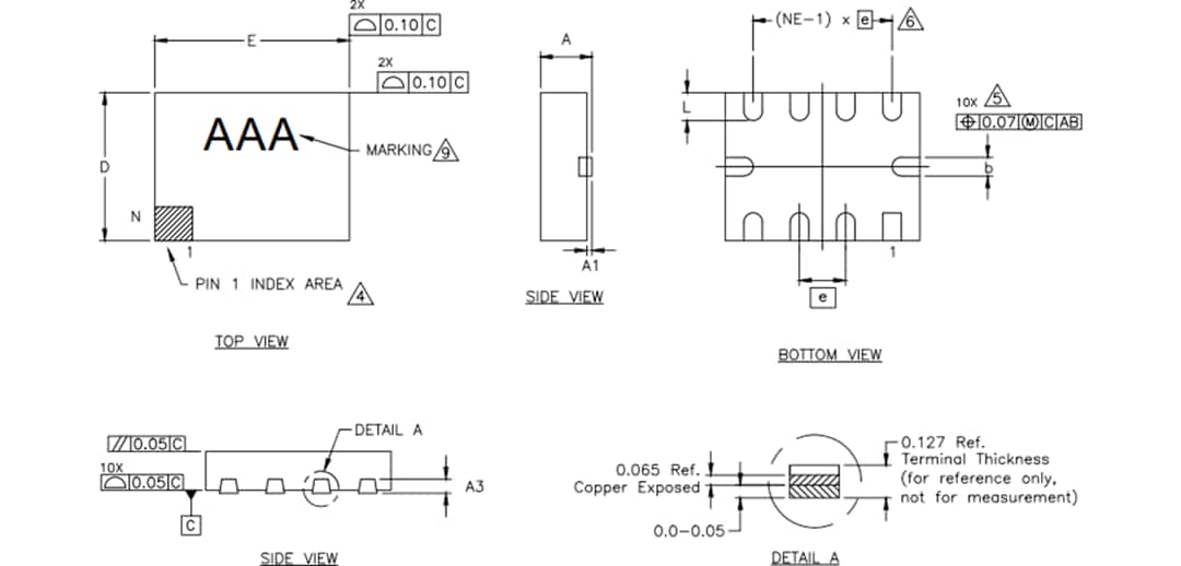 Mechanical Drawing - Analog Devices / Maxim Integrated MAX40263 Dual Op-Amps