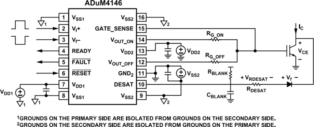 Application Circuit Diagram - Analog Devices Inc. ADuM4146 High Voltage Isolated Bipolar Gate Driver