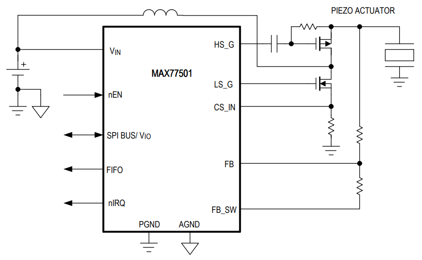 Analog Devices / Maxim Integrated MAX77501 Piezo Haptic Actuator Boost Driver