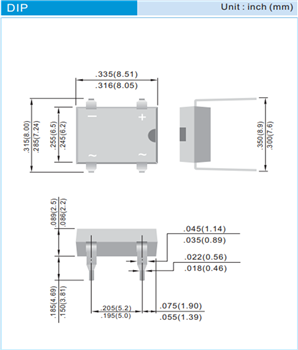 Mechanical Drawing - PANJIT 1000V Bridge Rectifiers