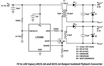 Application Circuit Diagram - Analog Devices Inc. LT8306 No-Opto Isolated Flyback Controllers
