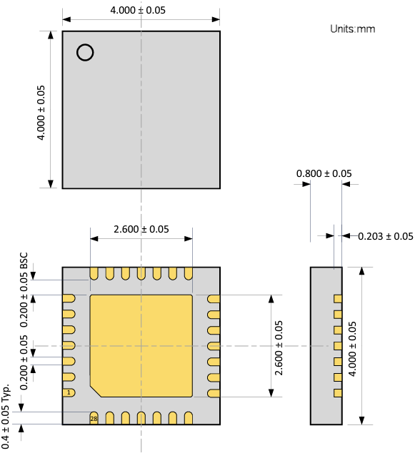 Mechanical Drawing - e-peas AEM00300 Ambient Energy Manager Battery Charger