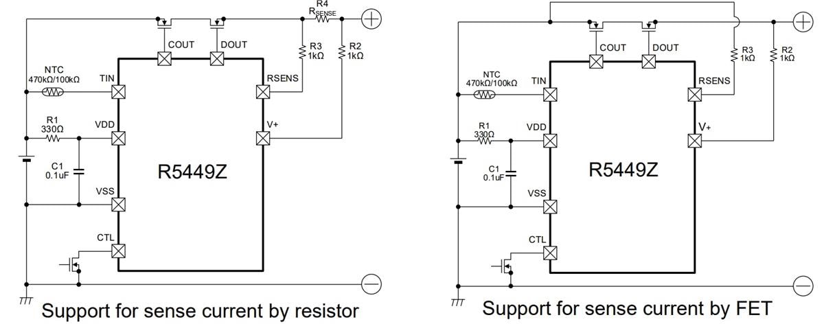 Application Circuit Diagram - Nisshinbo R5449Z Series 1-Cell Li-ion Battery Protection IC