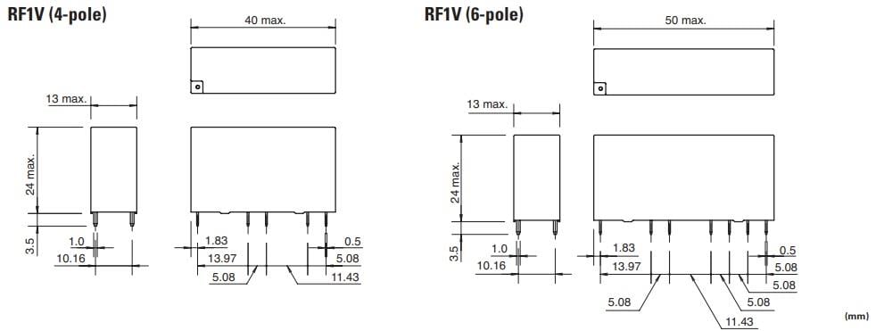 Mechanical Drawing - IDEC RF1V Force Guided Relays