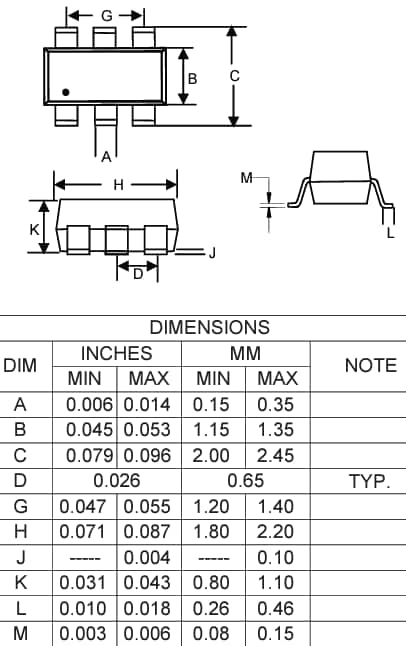 Mechanical Drawing - Micro Commercial Components (MCC) UMD12NHE3 NPN & PNP Digital Transistor