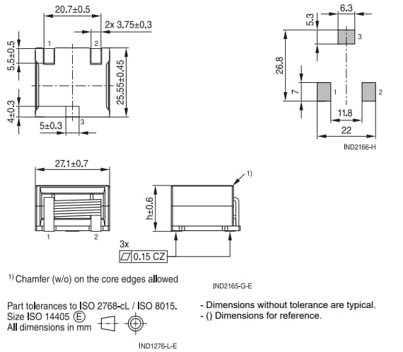 Mechanical Drawing - EPCOS / TDK ERU27M SMD High Current Flat Wire Inductors