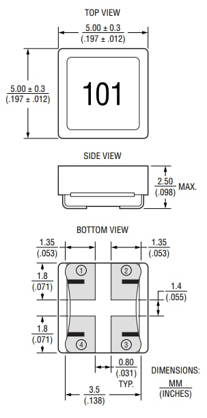 Mechanical Drawing - Bourns SRF0502 Line Filters