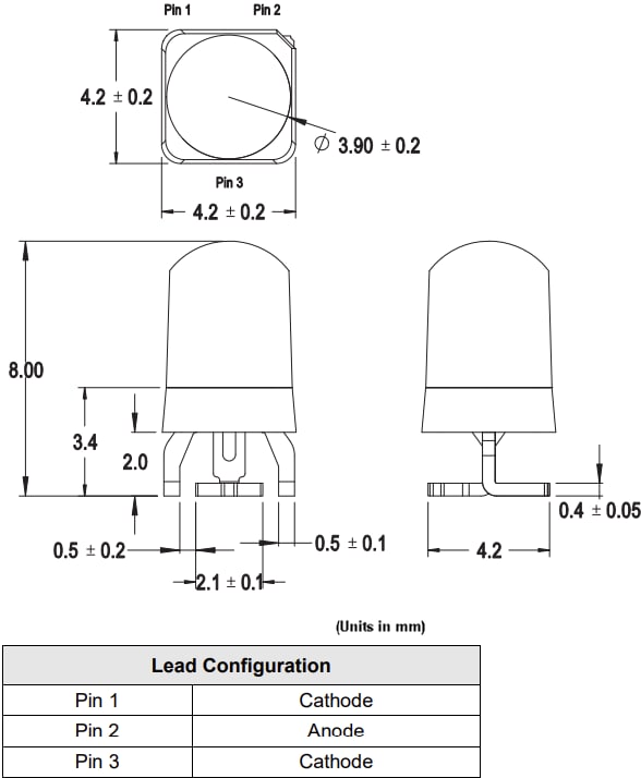 Mechanical Drawing - Broadcom AEPD-D0F2 SMT Photodiode