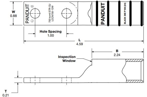 Mechanical Drawing - Panduit LCCN Two-Hole Compression Lugs