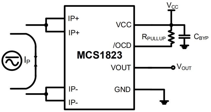 Application Circuit Diagram - Monolithic Power Systems (MPS) MCS1823 Linear Hall-Effect Current Sensors