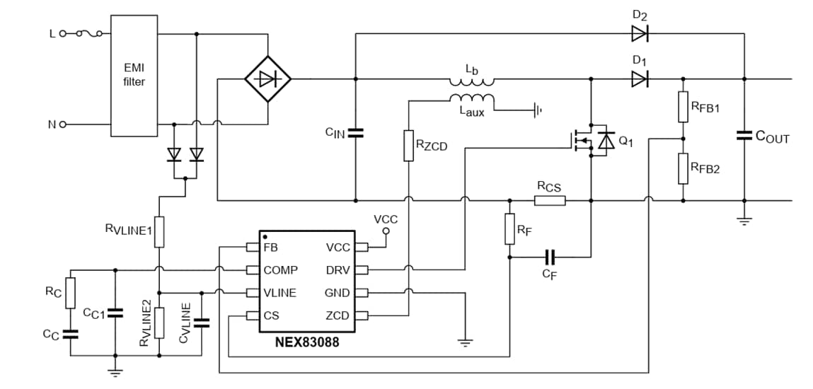 Application Circuit Diagram - Nexperia NEX8x88 Power Factor Correction (PFC) Controllers