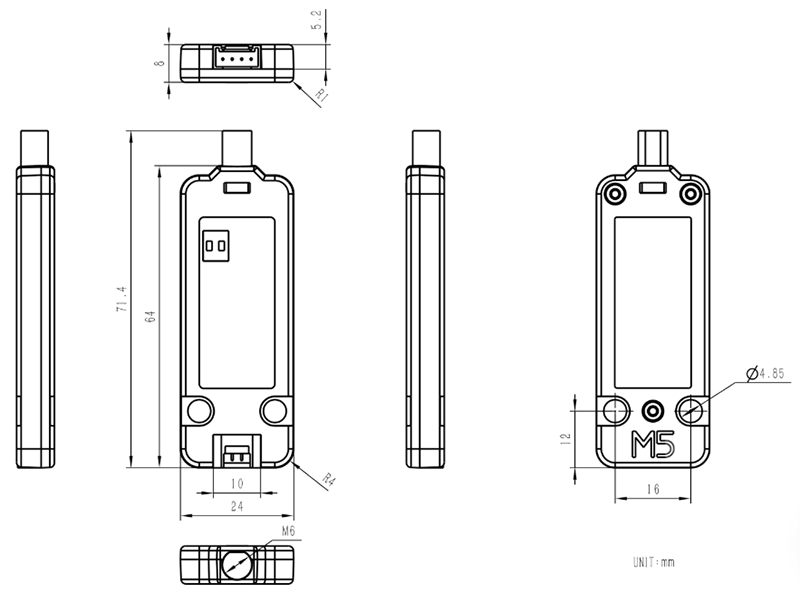 Mechanical Drawing - M5Stack U184 LoRaWAN® Units with Antenna