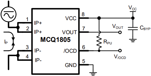 Application Circuit Diagram - Monolithic Power Systems (MPS) MCQ1805 Hall-Effect Current Sensors