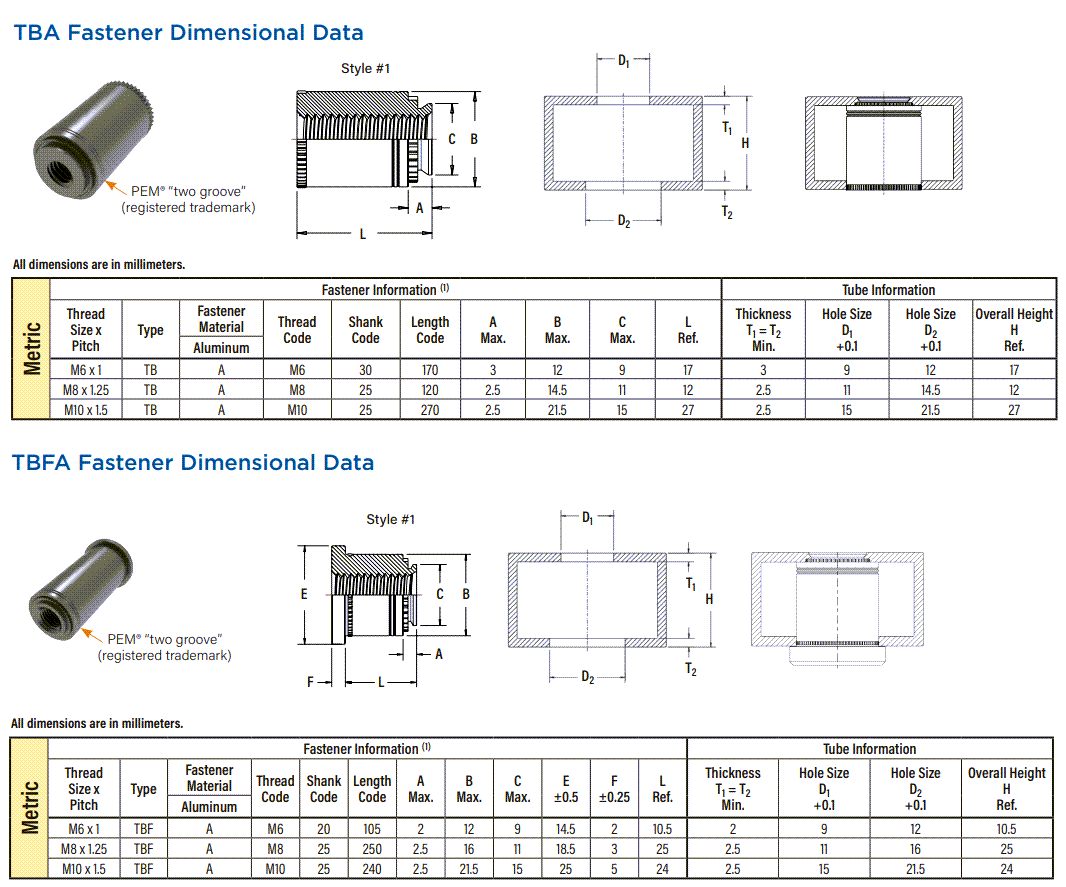 Mechanical Drawing - PEM TB™ Self-Clinching Tube Bushings