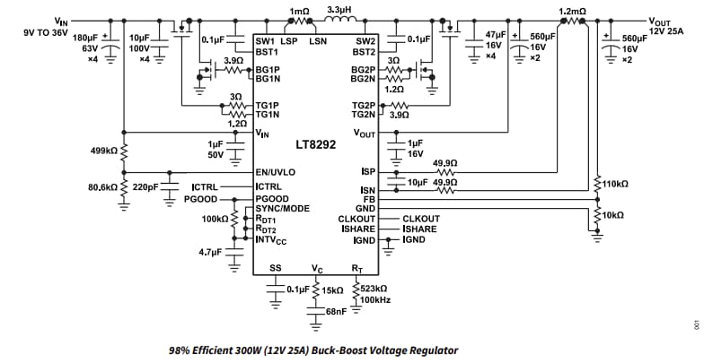 Application Circuit Diagram - Analog Devices Inc. LT8292 4-Switch Synchronous Buck-Boost Controllers