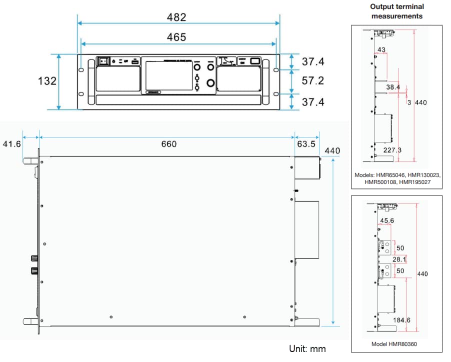 Mechanical Drawing - B&K Precision HMR ATE System DC Power Supplies