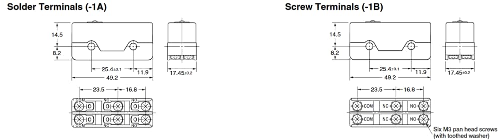 Mechanical Drawing - Omron Industrial Automation DZ Special-Purpose Basic Switches