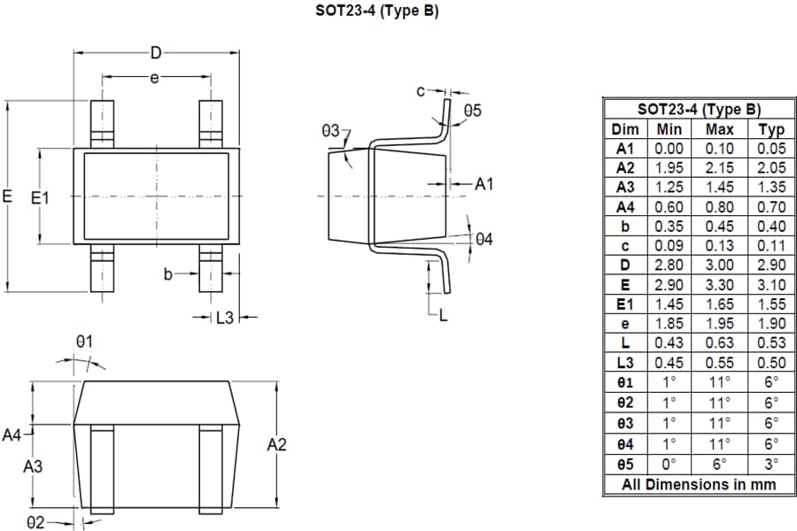 Mechanical Drawing - Diodes Incorporated AHE102 InSb Hall Elements