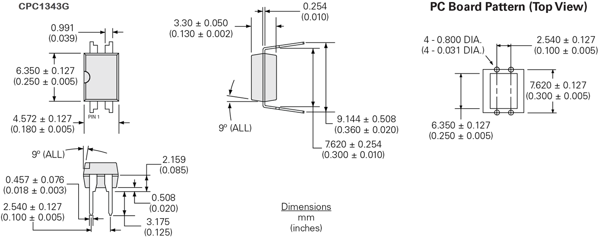 Mechanical Drawing - IXYS Integrated Circuits CPC1343G OptoMOS® Solid State Relays