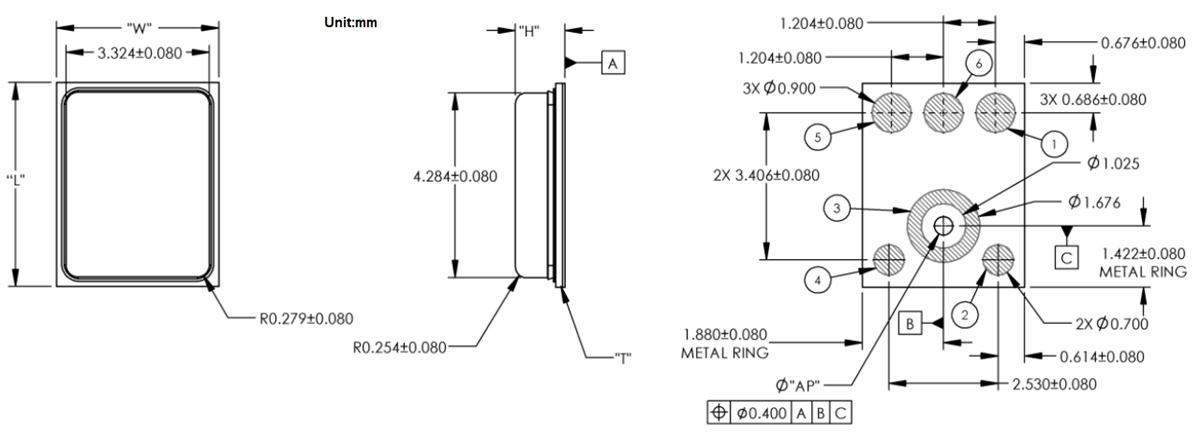 Mechanical Drawing - Syntiant SPM0192LR5H-1 SiSonic™ MEMS Microphone
